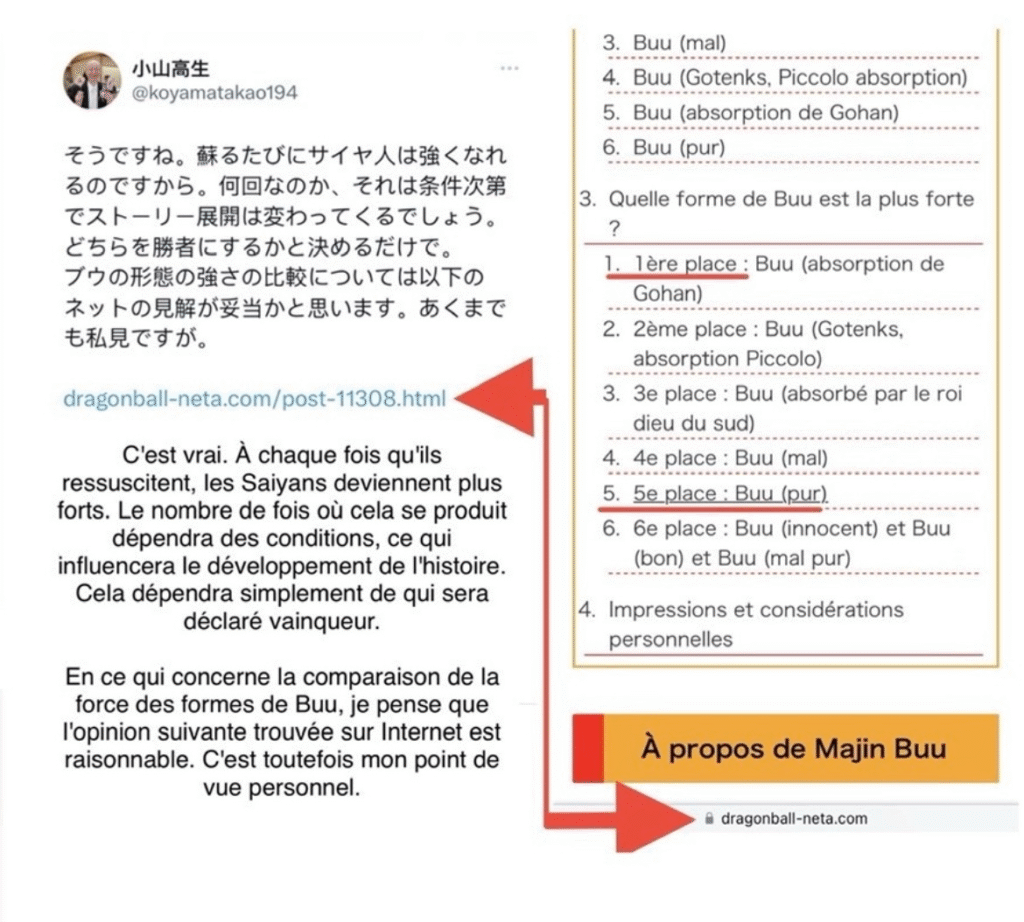 Classement des formes de Buu publié par Koyama (2 janvier 2022)