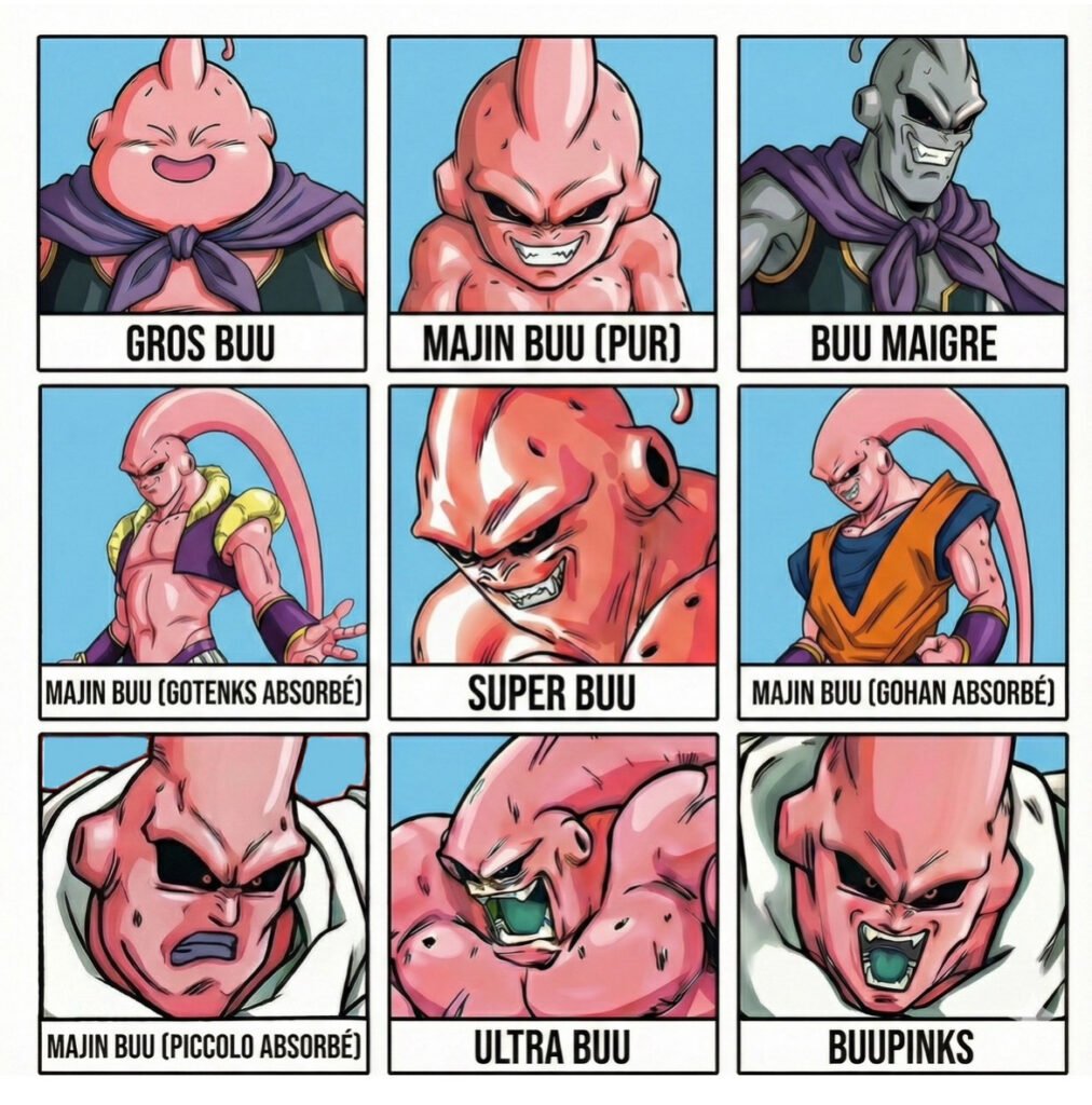 Schéma des transformations de Majin Buu